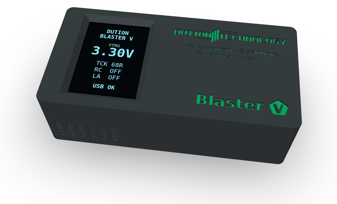 Dution-Blaster V: housing with display, six status LEDs and logo
