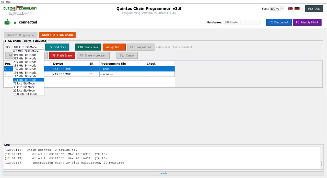 Choosing the programming frequency in Quintus Programmer